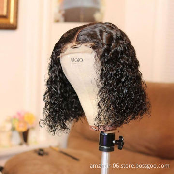 Hd Full Lace Frontal Bob Wig For Black Women Kinky Curly Peruvian Natural Virgin Human Hair Full Transparent Front Wig Vendor